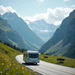 Wohnwagen mit 800 kg Gesamtgewicht in den Alpen.