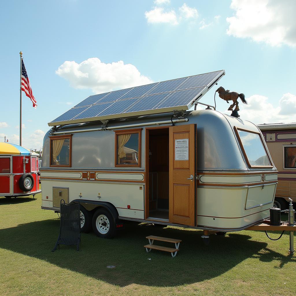 Schausteller Wohnwagen mit Solaranlage auf dem Dach.