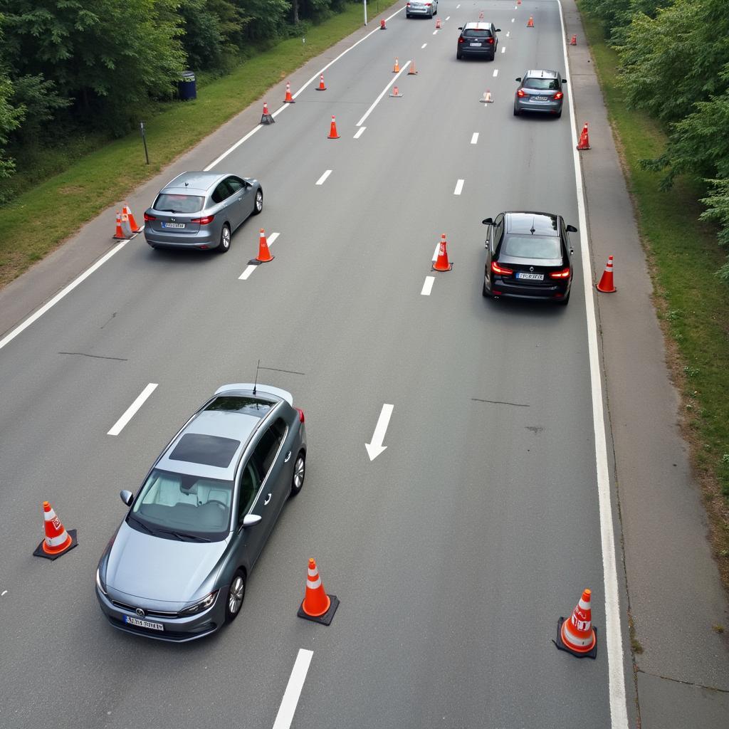 ADAC Fahrsicherheitstraining in Kempten: Übungsgelände mit Pylonen und Fahrzeugen.