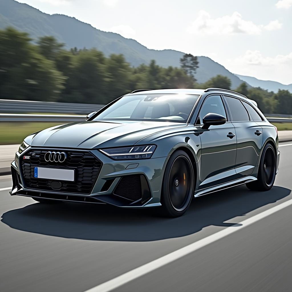 Audi RS6 V-Max in Bewegung: Dynamische Seitenansicht des limitierten Sondermodells.