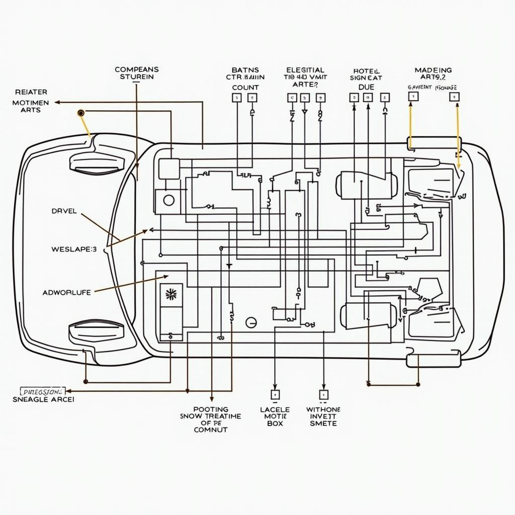 Detailierter Elektro Plan eines Autos mit Komponenten, Verbindungen und Signalen.