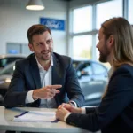 Verhandlungsgespräch beim Ford Händler für einen Neuwagen.