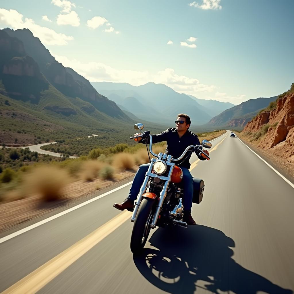 A Harley-Davidson motorcycle on the open road, symbolizing freedom and adventure.