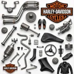 Verschiedene Zubehörteile und Individualisierungsmöglichkeiten für Harley-Davidson Motorräder