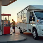 Wohnmobil tankt LPG an einer Tankstelle.