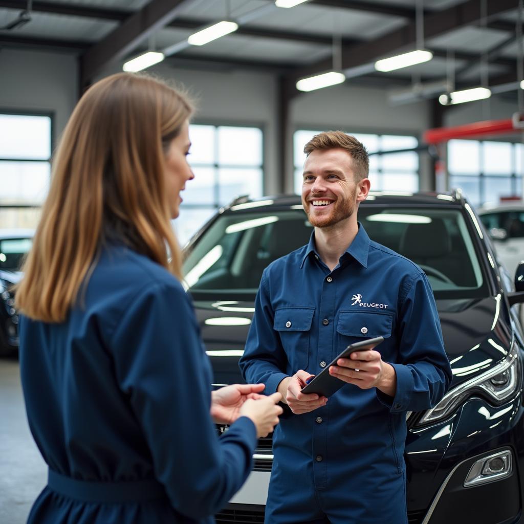 Kundenberatung in der Peugeot Werkstatt Bremen.