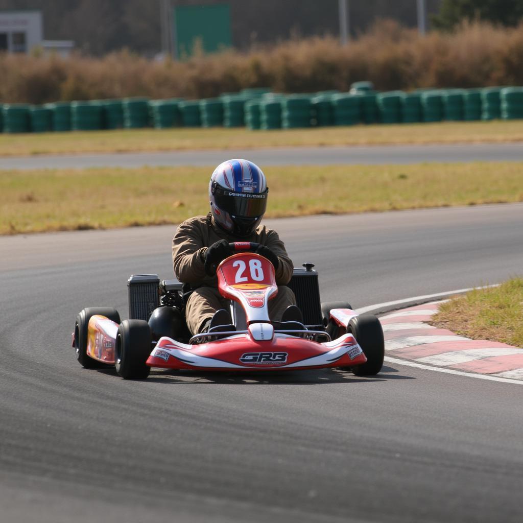 Actionreiche Szene eines Rennfahrers auf der Rodenkirchen Kartbahn.