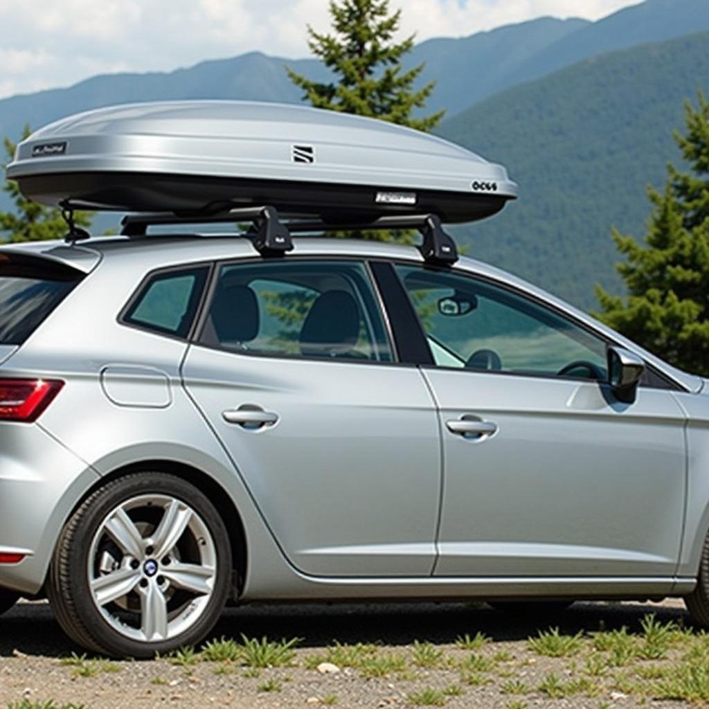 Seat Leon mit Dachträger und Dachbox