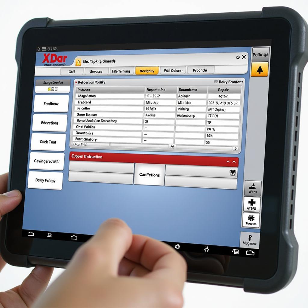 Intuitive Benutzeroberfläche des Sixt xDar Diagnosetools auf einem Tablet-PC in einer Autowerkstatt.