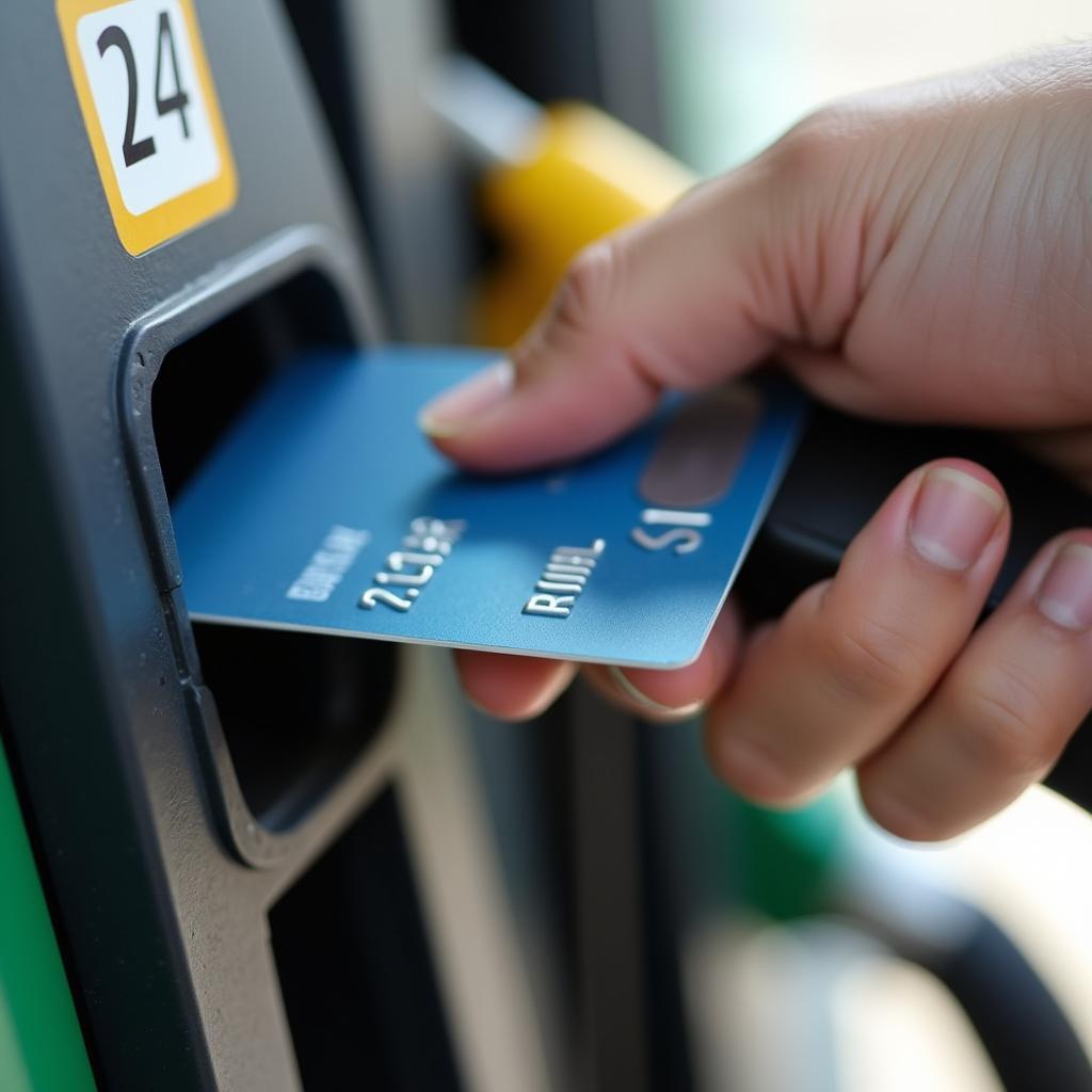 Kreditkarte an der Automaten Tankstelle - Bezahlen