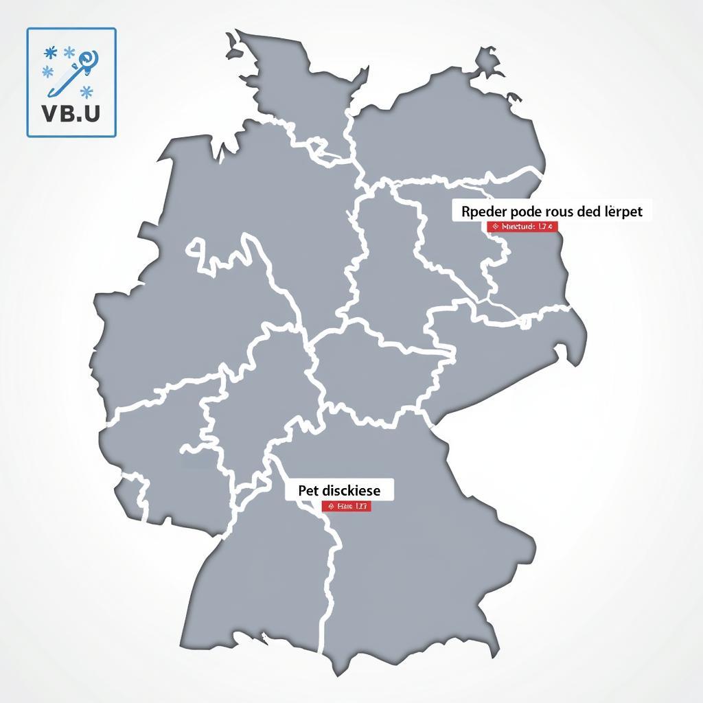 VBU Netzwerk: Karte von Deutschland mit markierten KFZ-Werkstätten und Sachverständigenbüros, die Teil des VBU-Netzwerks sind.