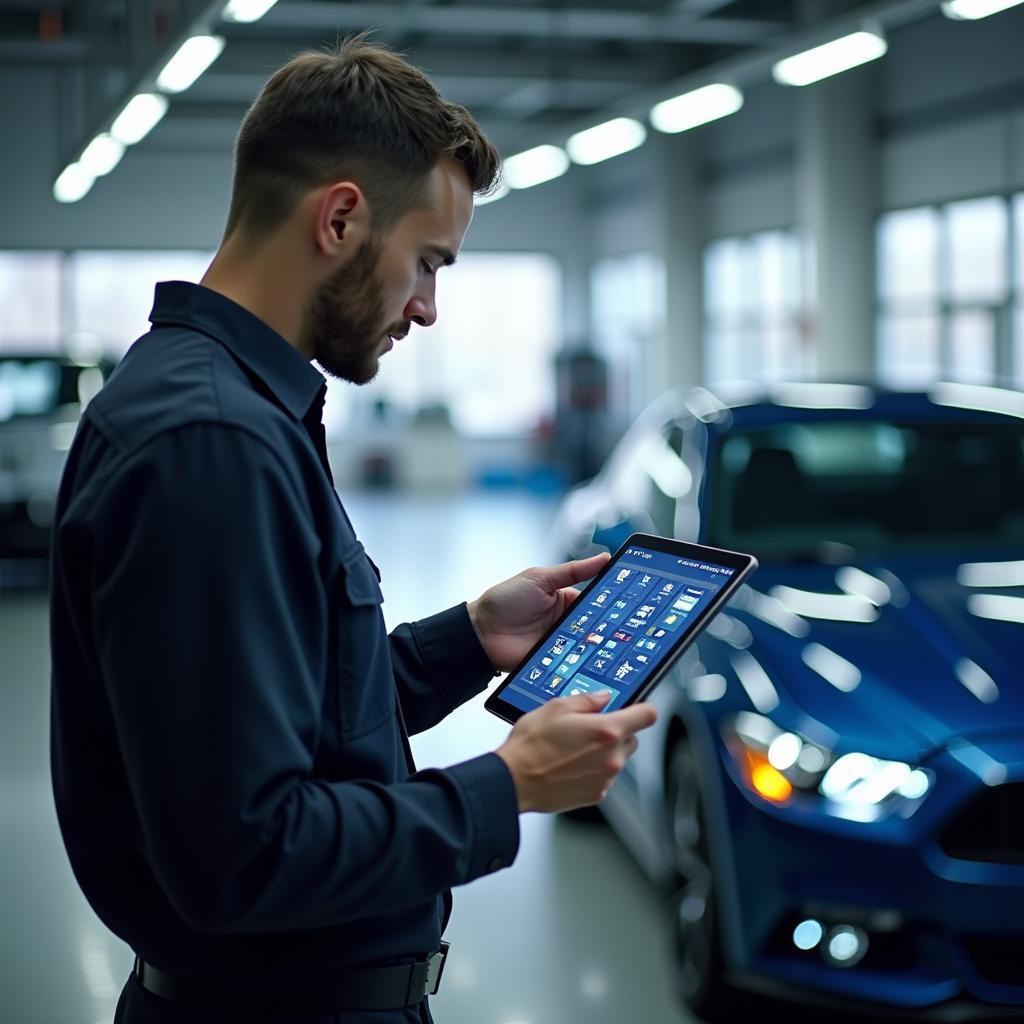 Zukunftsorientierte Werkstatt mit 7G-basierter Fahrzeugdiagnose.